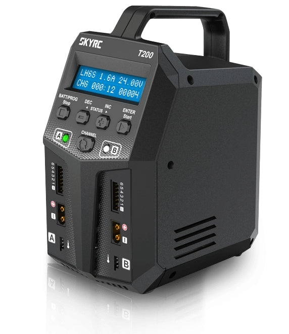 SkyRC T200 AC/DC lader med 2 kanaler, 2 x 100W.