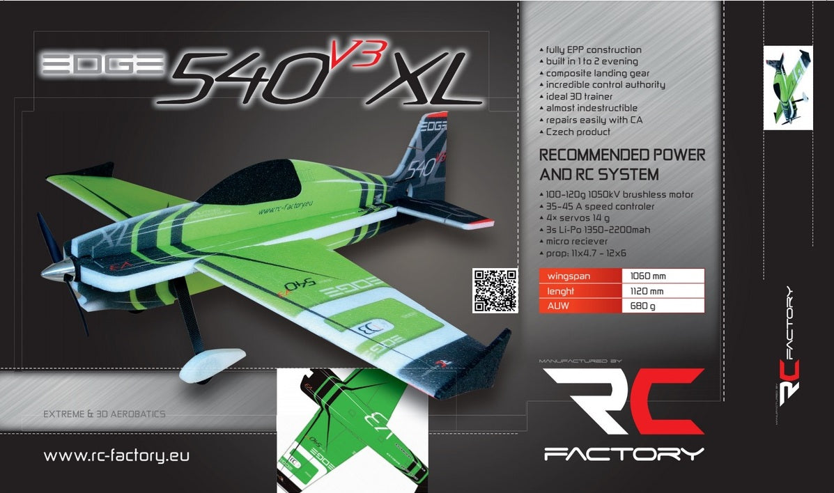 EDGE 540 V3 XL, 43" 3D EPP model, Grøn