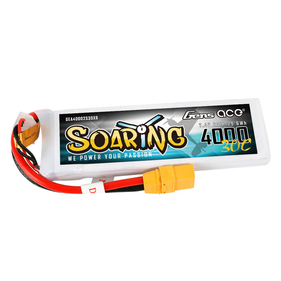 Gens ace Soaring 4000mAh 7.4V 30C Lipo batteri med XT90 stik.