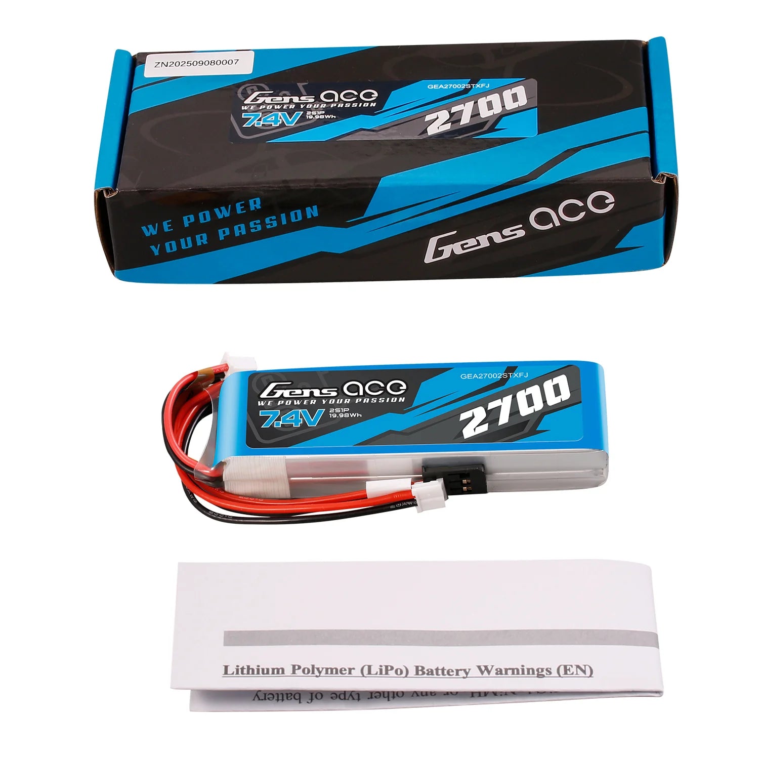 Gens ace 2S 2700mAh 7.4V Lipo sender/modtager-batteri.