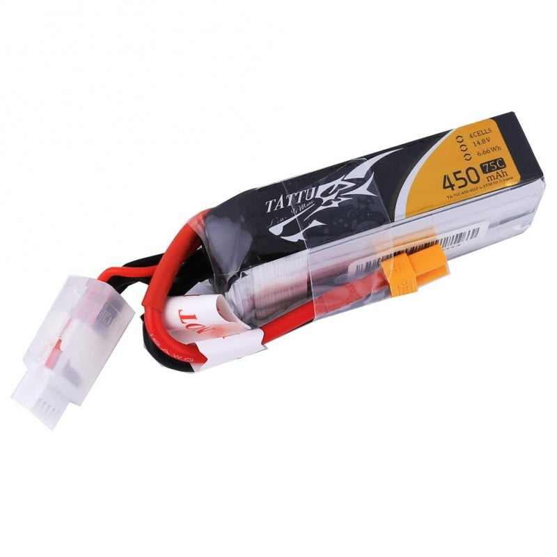 TATTU 450mAh 14.8V 75C 4S Lipo batteri, lang version.