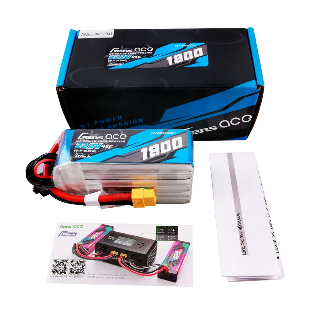 Gens Ace G-Tech 6S 1800mAh 22.2V 45C med XT60