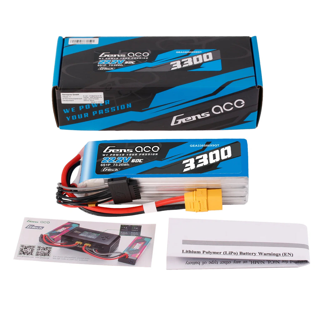 Gens ace G-Tech 6S 3300mAh 22.2V 60C Lipo Battery Pack with XT90