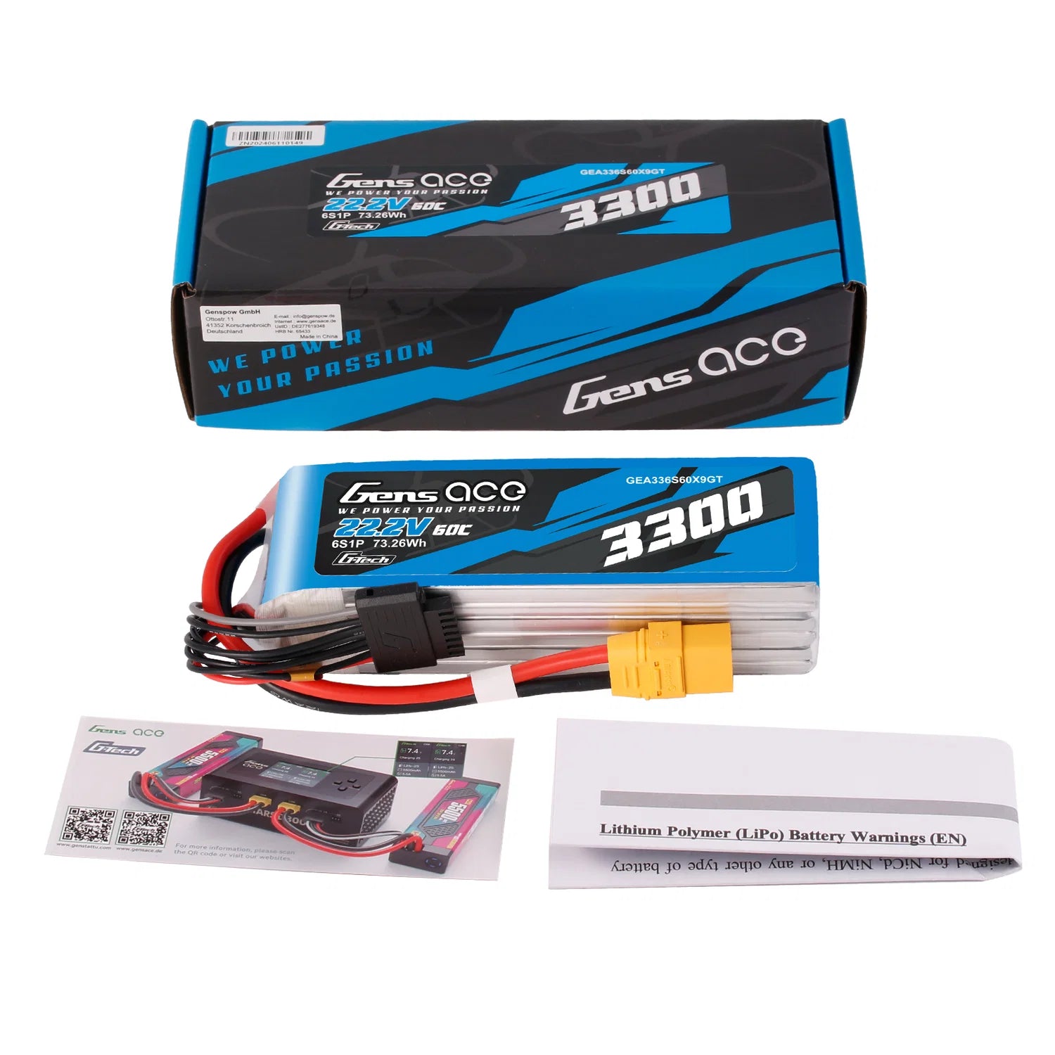 Gens ace G-Tech 6S 3300mAh 22.2V 60C Lipo Battery Pack with XT90