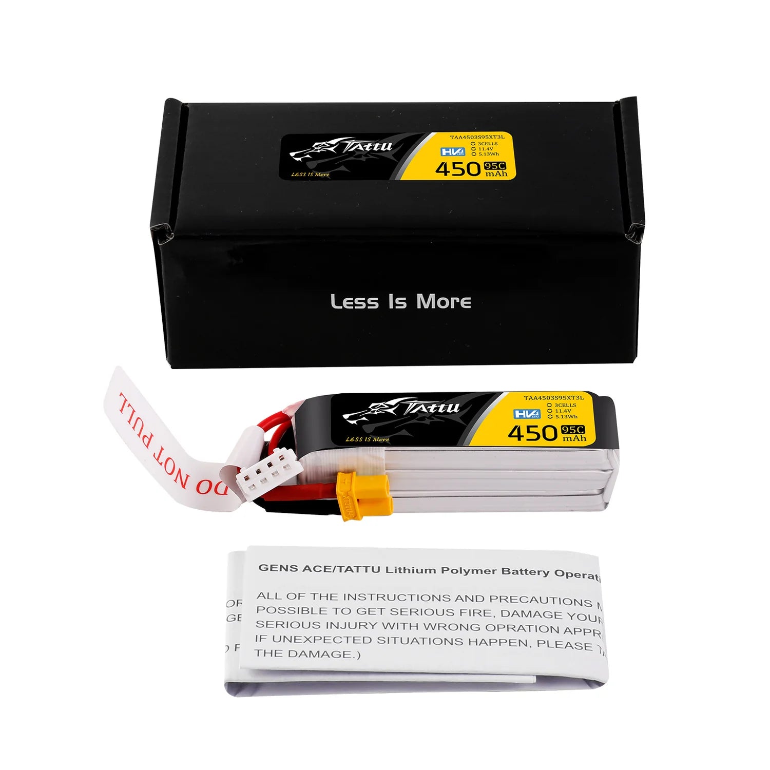 TATTU 3S 450mAh 11.1V HV 95C  Lipo batteri, lang type.