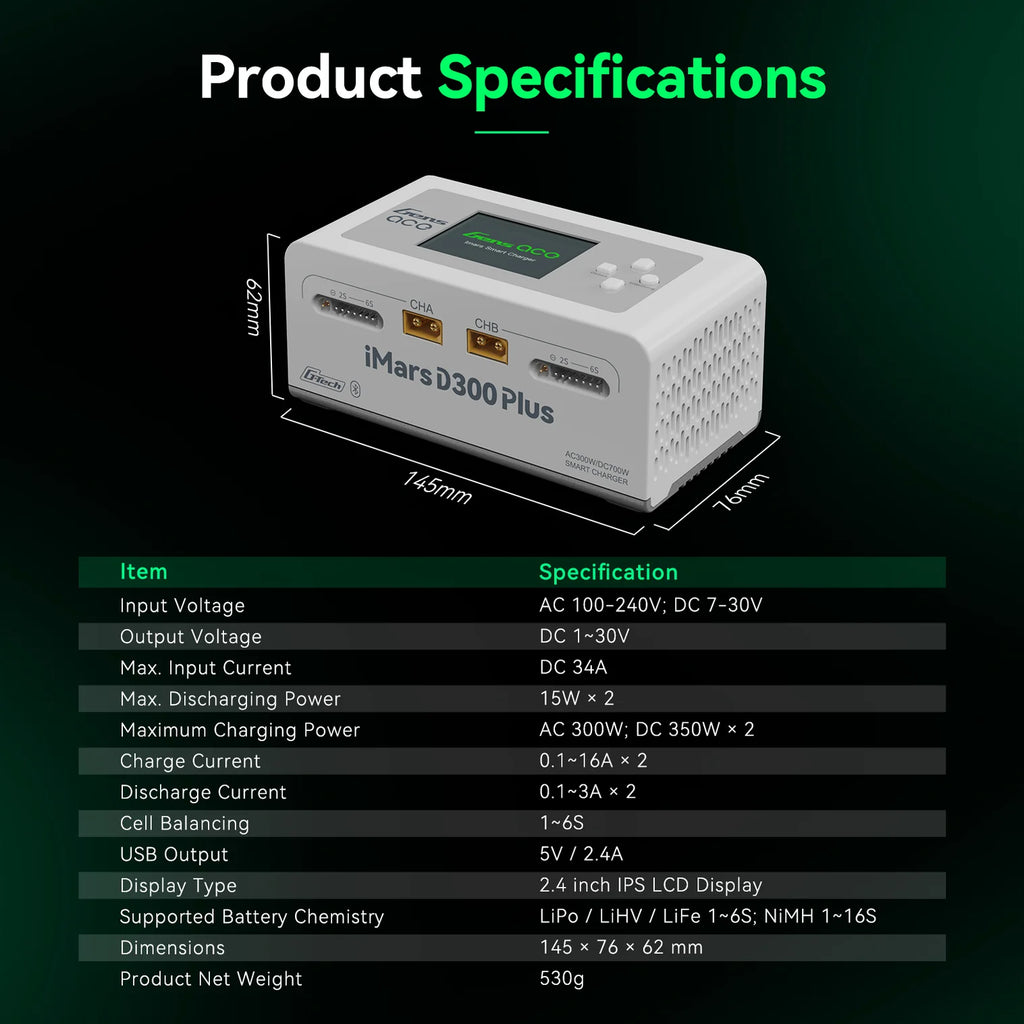Gens ace iMars D300 Plus Smart Charger | Dual-Channel | G-tech, Hvid