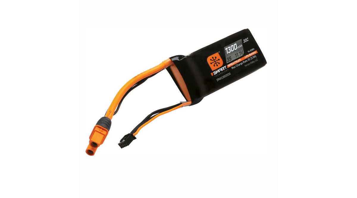 11.1V 1300mAh 3S 30C Smart LiPo Battery: IC3.